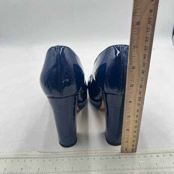 miss left Navy Platform Almond Toe Pumps Classic Slip On Chunky High Heels Shoes - Picture 5 of 8